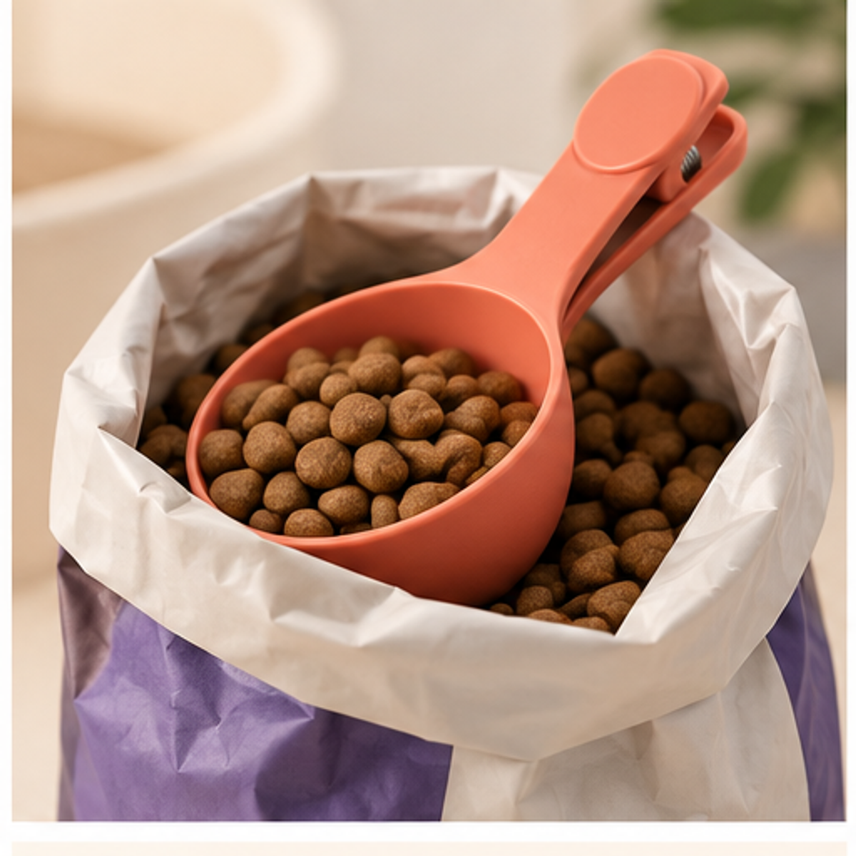 Pet Food Scoop with Bag Clip — lifestyle