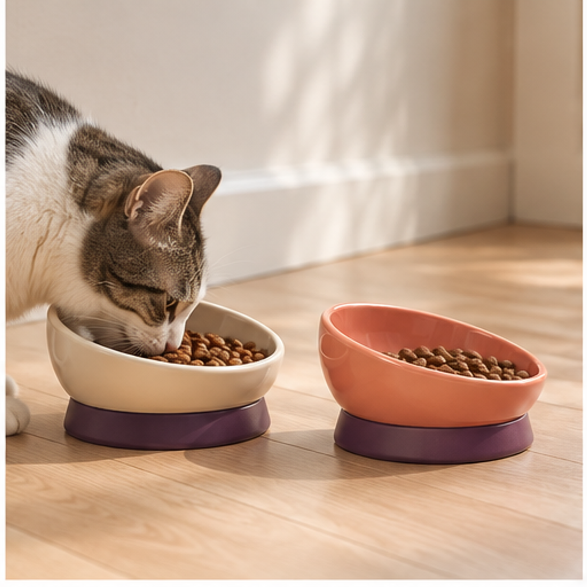 Tilted Cat Bowl Pair — lifestyle