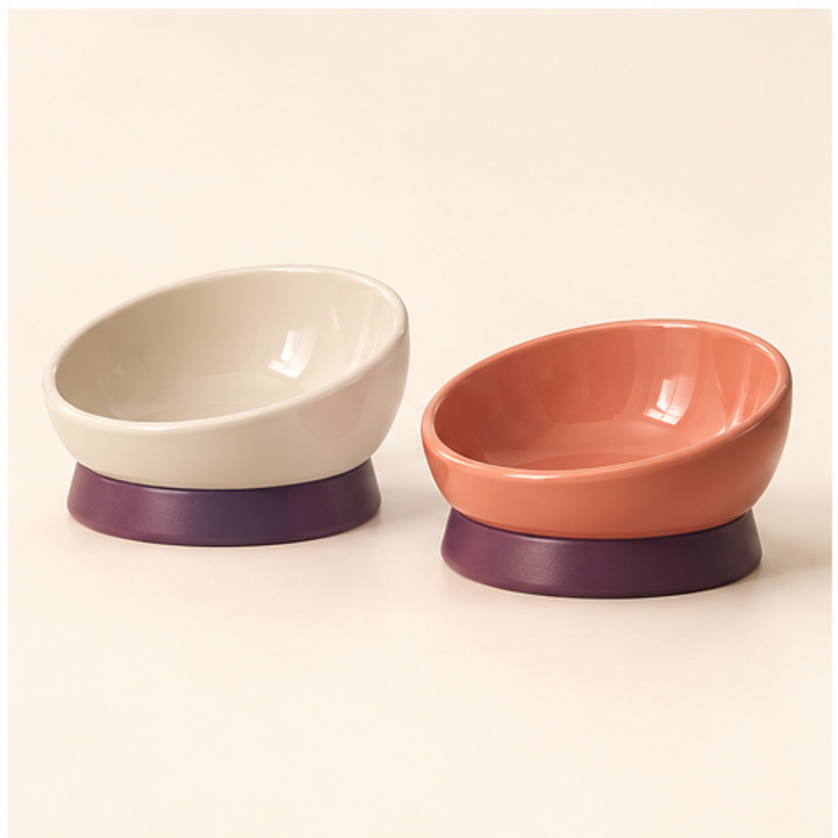 Tilted Cat Bowl Pair — overview